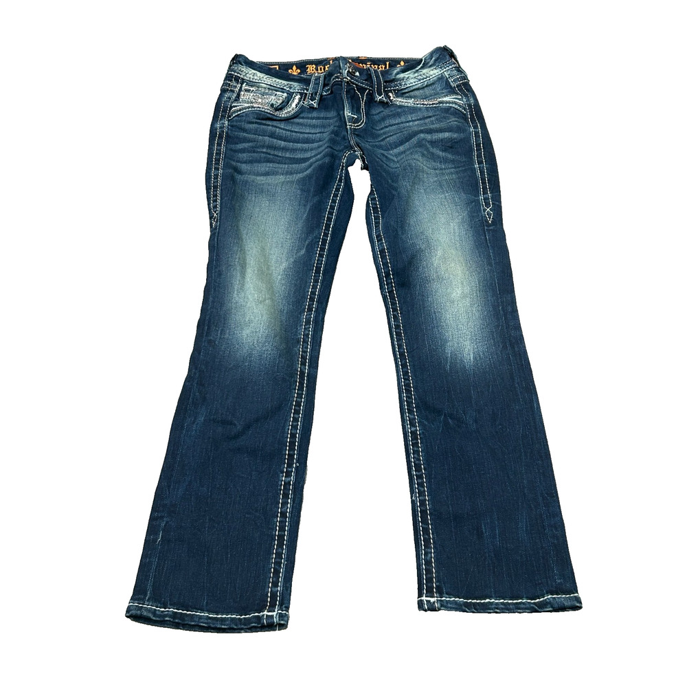 Rock Revival Womens Blue Stretch Denim‎ Low Rise Yara Crop Capri Jeans Size 23